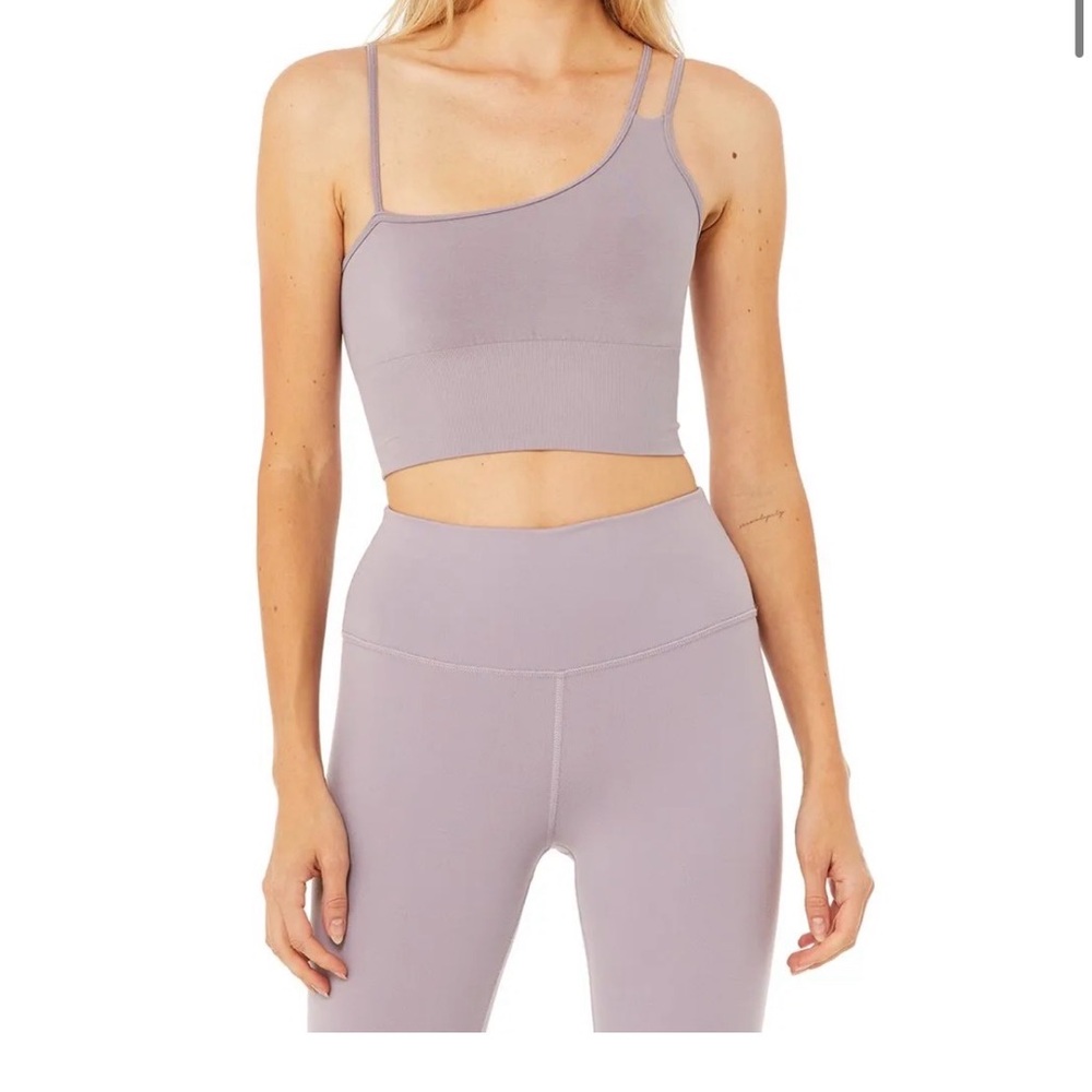ALO Yoga off set bralette in lavender smoke Asymmetrical